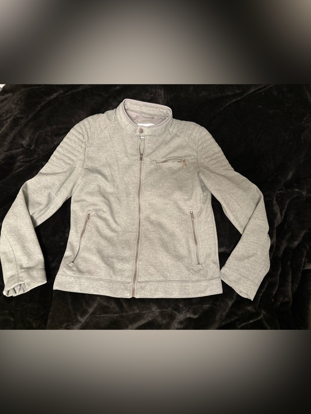 ZARA Knit Moto Jacket HEATGER GREY Men's Medium